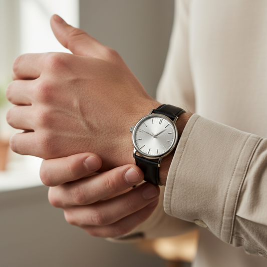 Nova | Mens Silver Leather Watch