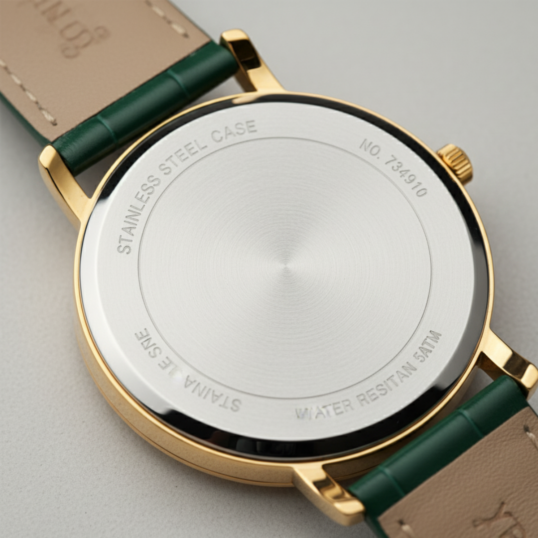 Lumi | Mens Gold Green Leather Watch