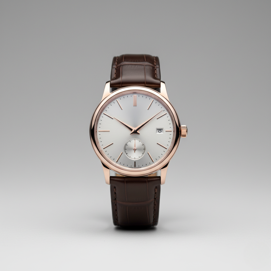 Baroque | Mens Rose Gold Leather Watch
