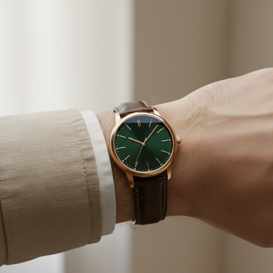 Veridian | Mens Rose Gold  Watch | Green Dial