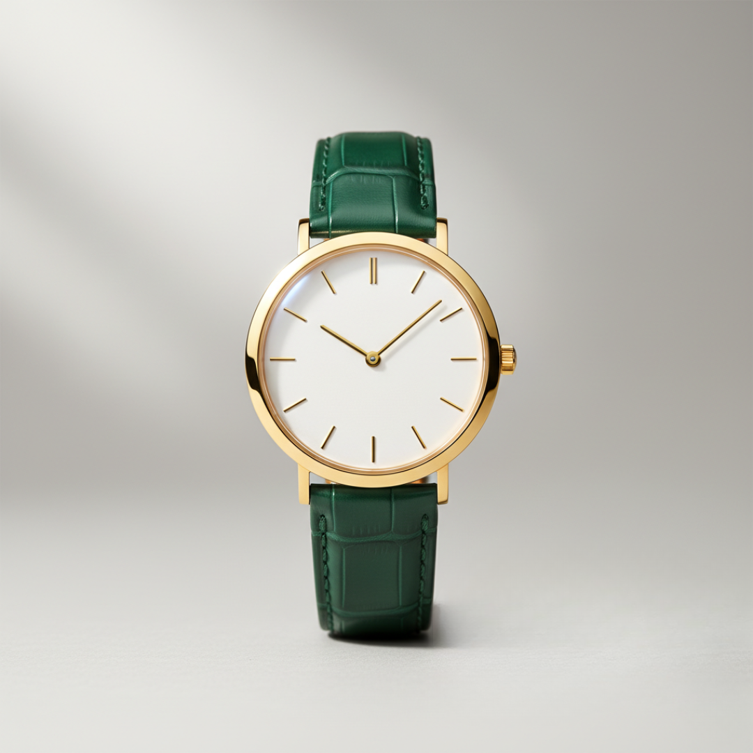Lumi | Mens Gold Green Leather Watch
